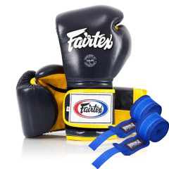 Боксерські рукавиці Fairtex BGV9 Mexican Blue/Yellow 16 унцій (бинти в комплекті)