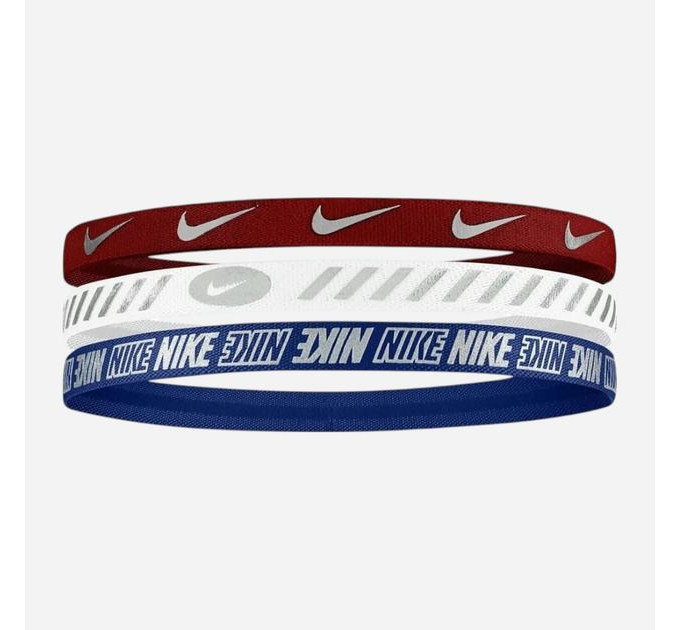 Пов'язка на голову Nike W HEADBANDS 3.0 3 PK METALLIC UNIVERSITY червоний, білий, синій Уні One Size N.100.4527.662.OS