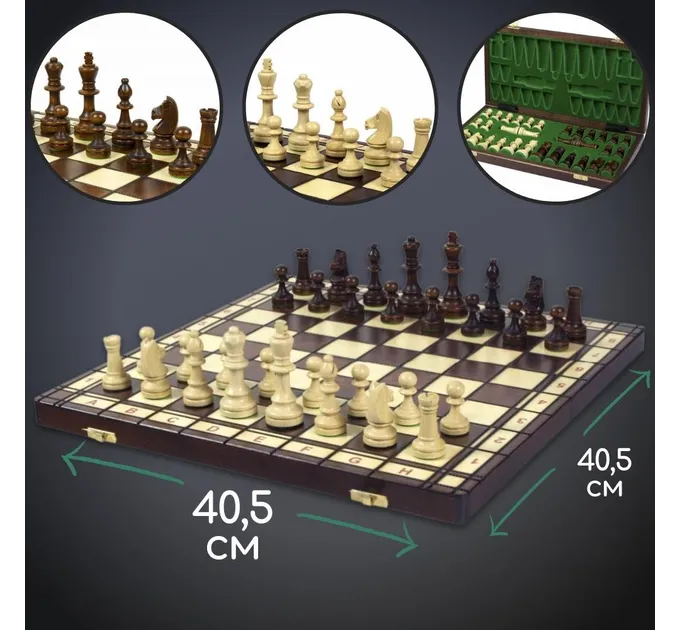 Елітні дерев'яні шахи турнірні з обтяжувачем для змагань подарункові 40,5 х 40,5 см Madon Jupiter (99)