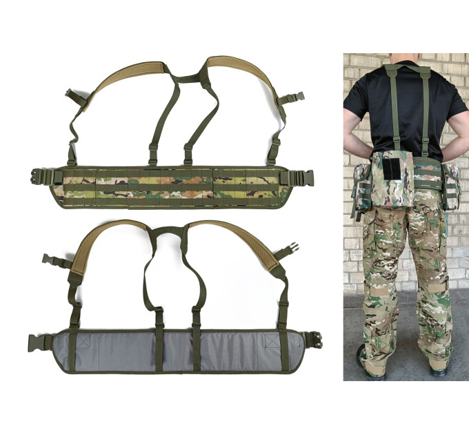 Тактичний пояс розвантажувальний РПС з кріпленнім MOLLE та плечовими лямками мультикам без підсумків Тактичний пояс розвантажувальний РПС з кріпленнім MOLLE та плечовими лямками мультикам без підсумків